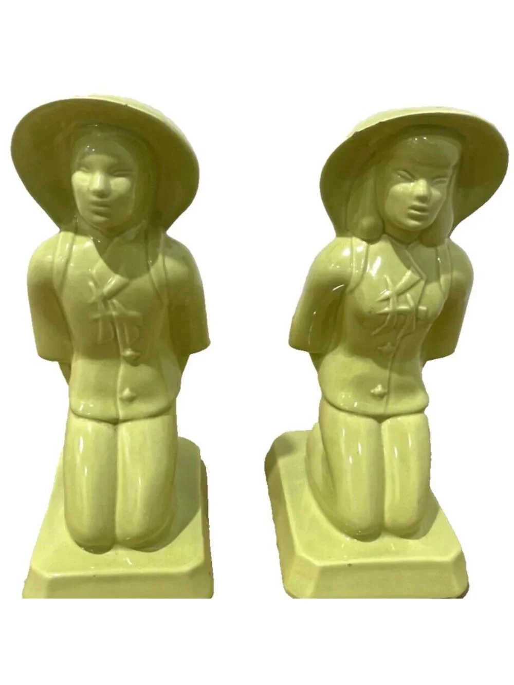 Vintage 1950s MCM Green Man Woman Ceramic Table Lamp Bases Pair Decoration 11